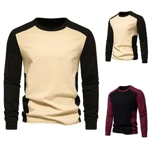 Custom men's fashion trend round neck color long-sleeved T-shirt 100% cotton long sleeve t-shirt