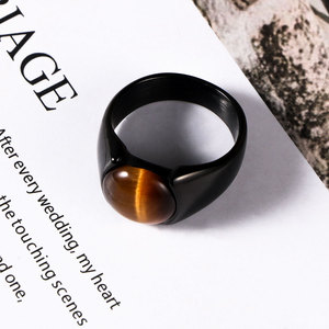 Bague en acier inoxydable noir pour homme avec pierre œil de tigre, design géométrique, pour cadeau SA1230 - Product Image 4
