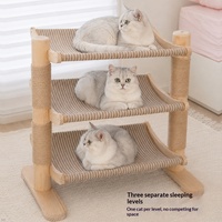 Arbre à chat minimaliste multi-niveaux en bois massif avec poteaux à gratter en corde de sisal et deux plateformes suspendues pour grands chats, vente en gros, OEM