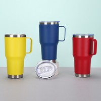 Gobelet isotherme en acier inoxydable avec revêtement en poudre, réutilisable, pour le camping, avec logo personnalisé, anti-fuite, 30 oz, avec poignée soudée