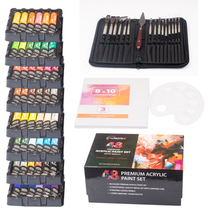 Offre Spéciale 48 couleurs 22 ml artiste Peinture Acrylique Ensemble <span class=keywords><strong>De</strong></span> Coloration Papier Boîte Avec 15 brosses 3 <span class=keywords><strong>toiles</strong></span>, 1 peinture KnifeAnd 1 Palette - Product Image 2