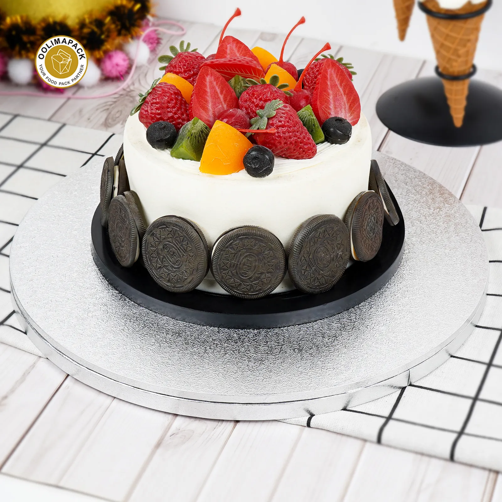 OOLIMAPACK Planches de base à gâteau Tambour Conception personnalisée Tambour à gâteau rond Dessert