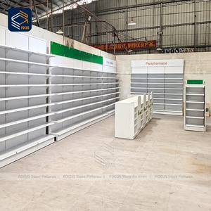 Étagère de présentation <span class=keywords><strong>blanche</strong></span> pour <span class=keywords><strong>pharmacie</strong></span> personnalisée, unité de présentation murale réglable en métal, panneau arrière, présentoir de vente au détail, comptoir, <span class=keywords><strong>armoire</strong></span> - Product Image 5