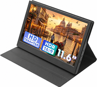 Moniteur portable de 11,6 pouces, 1366x768, 60Hz, HD, double haut-parleur, étui de transport en cuir pour PC, téléphone, PS4, Xbox AHXJKA