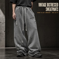 Pantalon de survêtement personnalisé avec logo imprimé, délavé à l'acide, effet usé, en molleton bouclette, brodé, grande taille, style streetwear, pour la course à pied