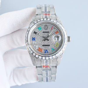 <span class=keywords><strong>Montre</strong></span> de luxe pour <span class=keywords><strong>homme</strong></span> entièrement sertie de diamants, testée au testeur de diamants, en acier inoxydable, résistante à l'eau, mouvement automatique ETA 41 mm - Product Image 5