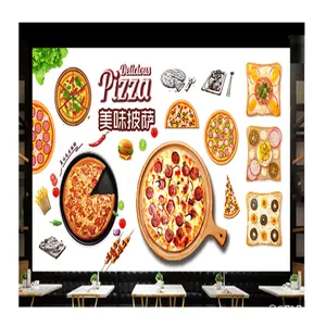 KOMNNI papier peint personnalisé Western Fast Food Snack Bar 3D Pizza Burger Restaurant décor industriel mur fond Mural papier peint