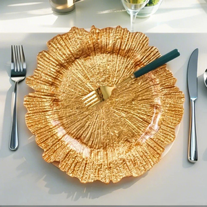 Ensemble d'assiettes en verre <span class=keywords><strong>noir</strong></span> clair de 13 pouces avec chargeur en verre de luxe en forme de soleil assiettes à dîner pour la vaisselle de mariage - Product Image 1