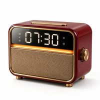 Vintage-Stil Moderner Rhythmus BT-Lautsprecher Tisch-Digitalwecker Retro Rot-Gold-Finish Sonnenaufgang-Aufwachlicht Nachttisch-Deko Geschenk