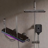 Ensemble de douche intelligent numérique à LED avec système de massage, robinet mural en céramique poli, thermostat, jet de pluie pour hôtel