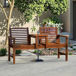 आधुनिक एंटी-जंग ठोस लकड़ी बैकरेस्ट अवकाश लंबे कुर्सी गार्डन आंगन आउटडोर भंडारण स्टूल पार्क डबल चाय टेबल सीट - Product Image 1