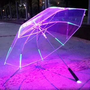 批发便携式透明创新可定制户外折叠反向发光二极管灯户外成人发光二极管伞
