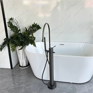Floor-standing Bathtub Faucet Single Handle All-copper Ceramic Valve Rain Shower Head 130mm Below Round Shape - Product Image 1