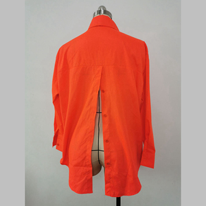Blus baju wanita lengan panjang, baju wanita lengan panjang longgar, kancing belakang asimetris, musim panas, kasual, 5 warna - Product Image 2