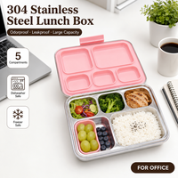 Boîte à lunch bento en acier inoxydable à 5 compartiments, étanche, compatible vapeur, sans BPA, pour adultes, adolescents, enfants, personnalisable OEM ODM