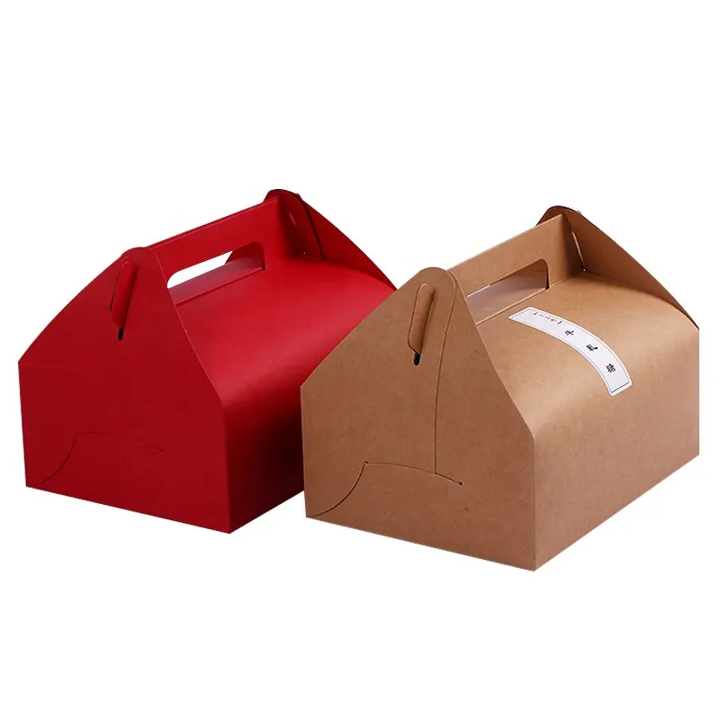 Kotak Hadiah Roti Kertas Daur Ulang, Kotak Kue Keju Jendela Sarapan Portabel dengan Pegangan