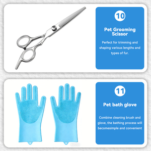 Nuevo Kit de Cepillos Portátiles de Plástico para Aseo de Mascotas 2026 de 11 Piezas con Guante, Peine Autolimpiante, Cepillo de Baño y Cortaúñas para Perros y Gatos - Product Image 3