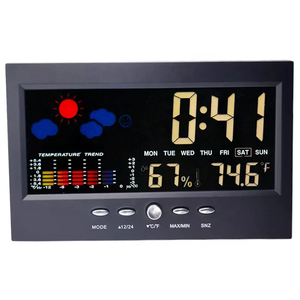Termómetro con control de voz retroiluminado, higrómetro, medidor de temperatura y humedad con pronóstico del tiempo, estación de calendario, reloj despertador - Product Image 1