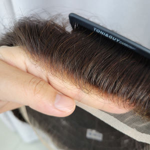 Sistema de Peluca de Cabello Indio Remy con Encaje Suizo para <span class=keywords><strong>Hombre</strong></span>, Diseño de Cierre Derecho, Color 1B, Reemplazo Capilar 100% Virgen - Product Image 5