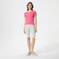 SHINBENE femmes Slim Fit sans couture Crop hauts plaine décontracté basique pas rembourré Gym Yoga T-shirt