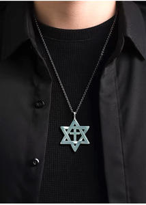 Colgante de Jadeíta Natural con Diseño de Estrella Hexagonal y Cruz, Plata S925, Clásico, Moderno, Unisex - Product Image 3