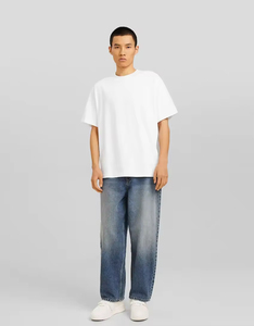 Manufacturer's 260 GSM <b>Box</b> Tee 100% Cotton Oversized Heavyweight Cropped T-Shirt for Men <b>Dropped</b> Shoulder Boxy Fit Short Solid - Product Image 3