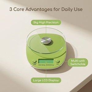 Bilancia Digitale da <span class=keywords><strong>Cucina</strong></span> Portatile Compatta Verde Ovale 5kg 1g 5 Unità (g kg lb oz Tl) LCD con Funzione Tare per Cucinare e Pasticceria - Product Image 5
