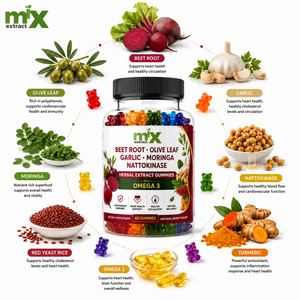 Gomitas Herbales con Omega-3 de Marca Privada OEM ODM con Raíz de Remolacha, Hoja de Olivo, Ajo, Moringa, Nattokinasa, Arroz de Levadura Roja <span class=keywords><strong>y</strong></span> Cúrcuma - Product Image 2