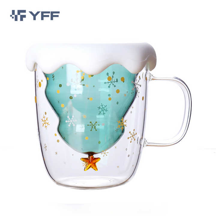 Tasse Noël Double Paroi 300 Ml – Verre Borosilicate Arbre De Noël 3D, Idéale Pour Café, Thé & Boissons Chaudes