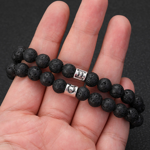 Pulsera de los 12 Signos del Zodiaco para Hombre <span class=keywords><strong>y</strong></span> Mujer, Piedra Volcánica Energética, Cuentas de Roca Fundida, Difusor de Aceites Esenciales, Regalo Conmemorativo para Festivales - Product Image 4