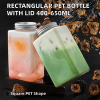 Bouteille carrée transparente en PET pour thé au lait 400ml 500ml 650ml, gobelet d'emballage pour jus et boissons