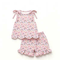 Ensemble haut en coton avec nœud papillon et short à volants pour bébé fille, tenue d'été décontractée sans manches, ensembles de vêtements pour bébé fille, vêtements pour enfants