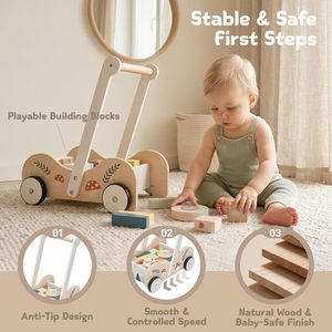 <b>Wooden</b> Sit-to-Stand Learning Walker <b>Toy</b> Outdoor Activity Walker <b>for</b> Baby - Product Image 3