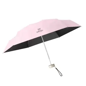 Guarda-chuva ultraleve portátil com cinco dobras para mulheres, guarda-chuva pequeno com logotipo personalizado, guarda-chuva de viagem com cinco dobras, ideal para uso em vendas