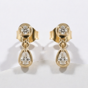 ต่างหูทองคำขาว 14K ทรงหยดน้ำและทรงกลมเจียระไนแบบเบลซ์เซ็ตติ้งสำหรับผู้หญิง สไตล์คลาสสิก ราคาขายส่ง - Product Image 1