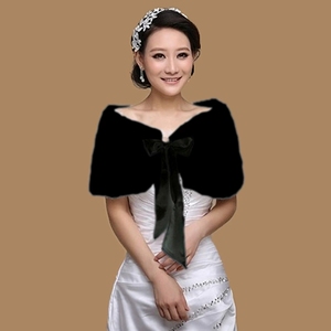 <span class=keywords><strong>Voile</strong></span> de mariée en peluche - Châle automne/hiver avec col à nœud et accents de ruban - Product Image 4