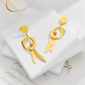 Geometric Pendant Earrings Zinc Alloy Gold Tone Irregular Shape Tassel Long Dangle For Party Fashion Jewelry - Product Image 3