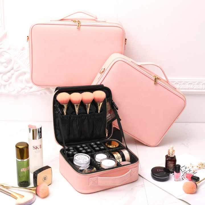 china pink pu travel makeup bag cosmetic bag factories Large Capacity Bag, Cosmetic Storage with Handle, Portable Zipper Cosmetic Toiletry Bag Bag Large with Compartments for Women Girls : Beauty & Personal Care through panels make packing Cosmetic Bag Popular Korean Pu