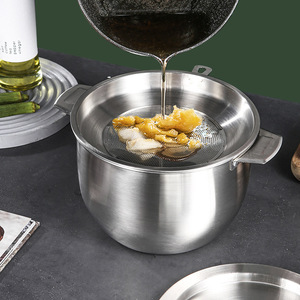 Recipiente de acero inoxidable 304 con tapa para filtrar aceite, ideal para escurrir aceite de freír. - Product Image 1
