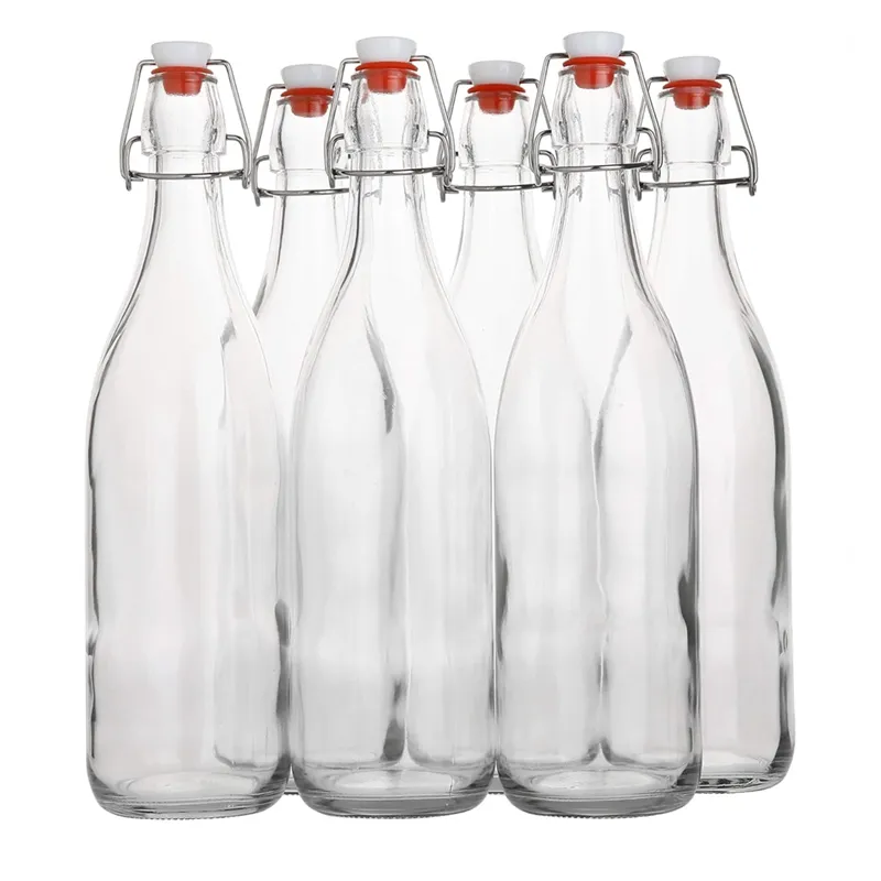 Durchsichtige Glasflasche mit Klappdeckel 1 Liter / 33 Fl oz Swing-Brauflaschen mit Verschluss für Getränke, Öl, Essig Bier, Wasser, Soda