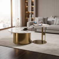 Table basse de luxe moderne et créative avec plateau en pierre, design simple, dorée, en métal durable, facile à nettoyer, meuble de rangement pour la maison
