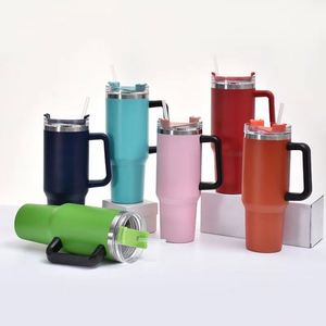 Gobelet isotherme personnalisé en acier inoxydable de 40 oz pour sublimation, avec poignée et paille, options colorées, vente en gros - Product Image 6