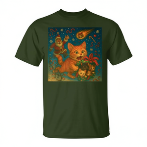 Camiseta navideña con diseño de gato tabby naranja, mamá gata, gatito y Papá Noel - Product Image 2