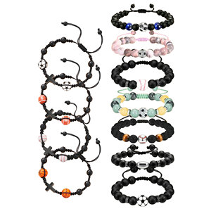 Bracelet tressé ajustable avec breloque ballon de sport (<span class=keywords><strong>football</strong></span>, baseball, basketball) et perles en pierre naturelle, carte de citation inspirante - Product Image 1