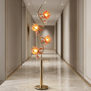 Lámpara de pie decorativa con 4 cabezas de loto, diseño floral artístico, base de metal, lámpara de interior - Product Image 1