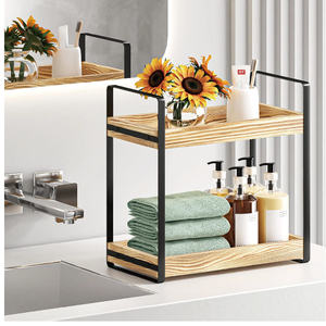 Organisateur de comptoir de salle de bain à 2 niveaux Étagère de comptoir de <span class=keywords><strong>cuisine</strong></span> en bois Rangement de cosmétiques de maquillage - Product Image 5