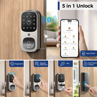 Serrure Connectée LNDU AL502 Moderne Étanche à Pêne Dormant pour Porte en Bois avec Wi-Fi Tuya, Empreinte Digitale, Caméra Vidéo et Sonnette, pour Usage Extérieur