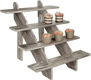 Junji Rustieke Verweerde Hout Kerst Retail Display Riser Hout Decoratieve Merchandise Stand Voor Opslag Plant Cake Bril Etc