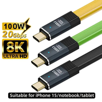 USB3.2 20Gbps Tipo C a Tipo C Cable DE DATOS plano ThunderBolt 3 PD100W 5A Cable de USB-C para iPhone 15 Pro MacBook Pro Samsung Xiaomi