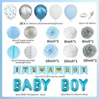 Nouveau best-seller transfrontalier : Ballons ronds en latex bleu et rose pour fête prénatale, boules en nid d'abeille et fleurs en papier suspendues